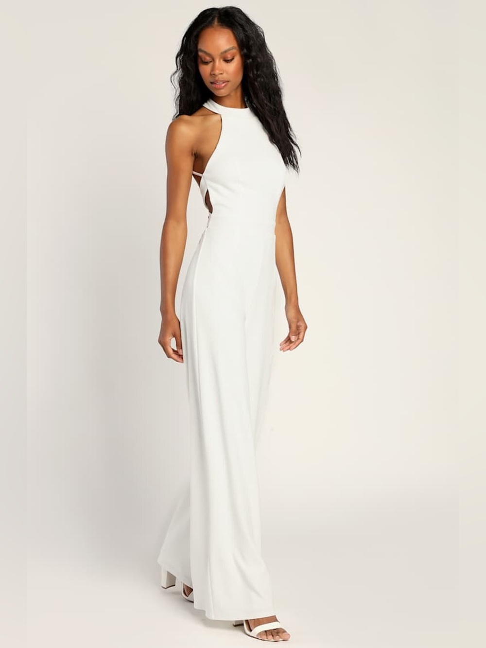 Lulus Always The One White Halter Backless Wide-Leg Jumpsuit S